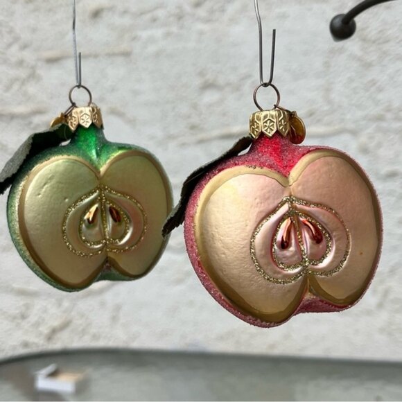 Vintage Dept. 56 Blown Glass "Sugared" Half Apple Ornaments Set of 2 - Picture 1 of 13
